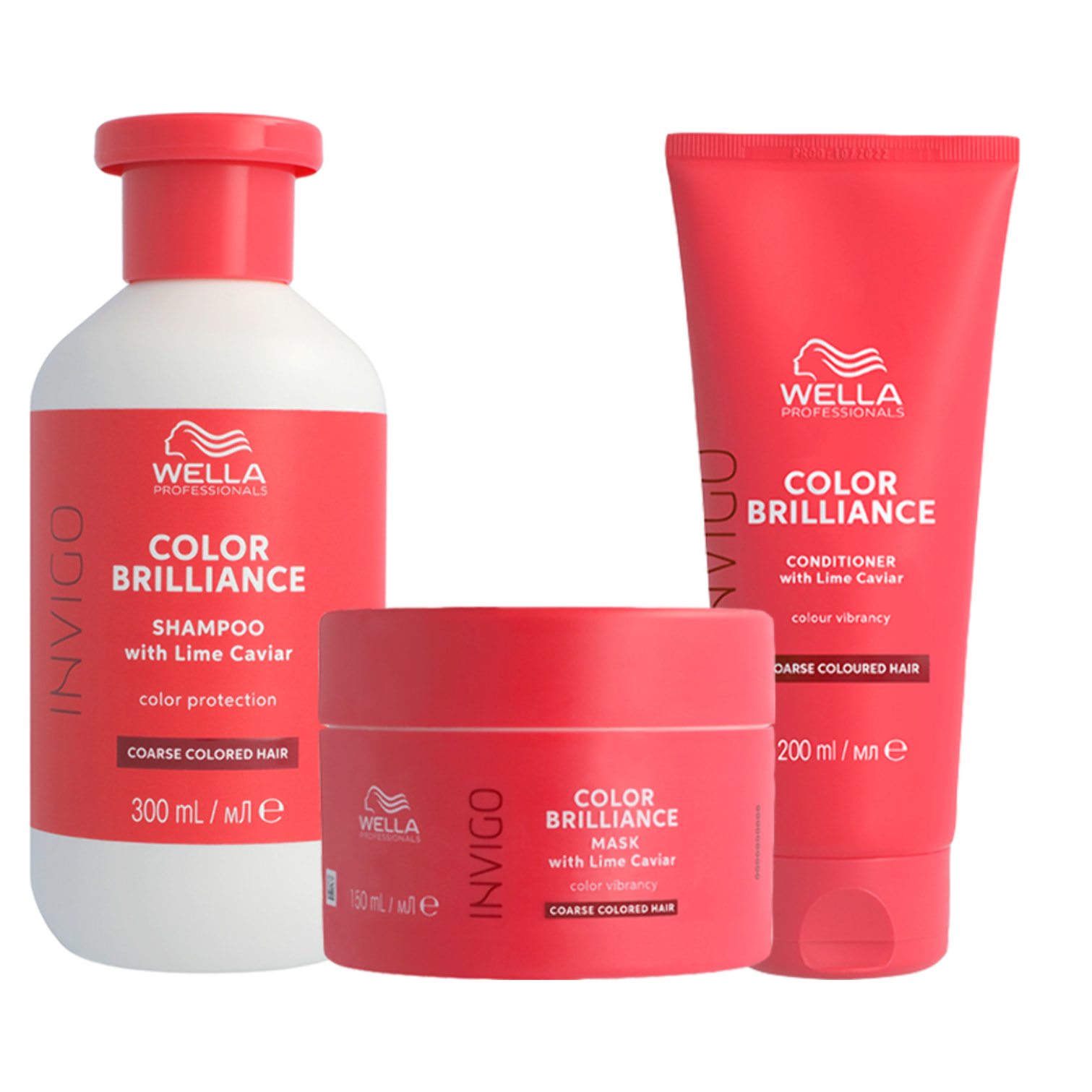 WELLA Kit Invigo Color Brilliance Champú Cabello Grueso 300ml + Mascarilla 150ml + Acondicionador 200ml