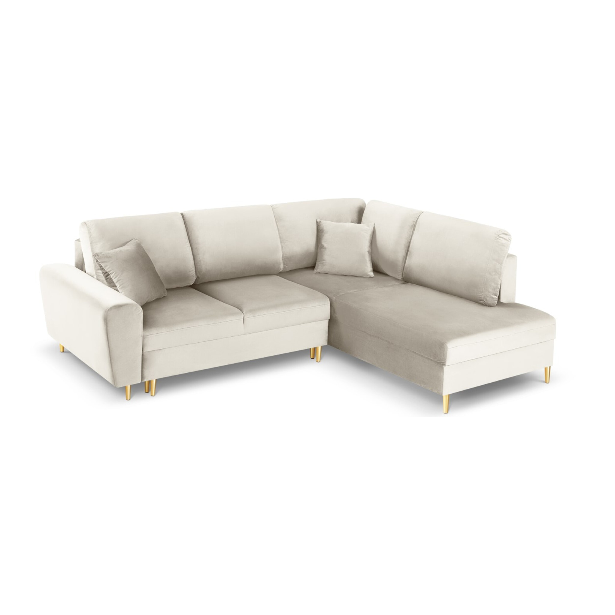 Canapé d'angle droit convertible avec coffre de rangement "Kyoto" 5 places en velours beige clair