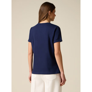 Oltre - T-shirt in cotone con applicazioni - Blu