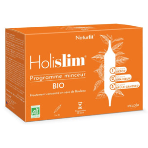 NATURFIT - Holislim - Programme minceur BIO - Complément alimentaire aux plantes - Sève de Bouleau, Pissenlit, Thé vert, Guarana - Aider à drainer, détoxifier et brûler les graisses - 30 ampoules
