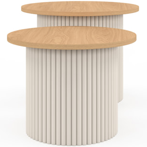 Tables basses rondes gigognes Kara beige effet cannelé - lot de 2
