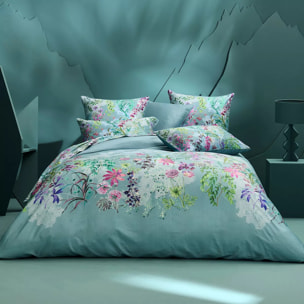 Lot de 2 taies satin de coton 90 fils/cm² 115 g/m² imprimé bleu violet Ombres boisees givre