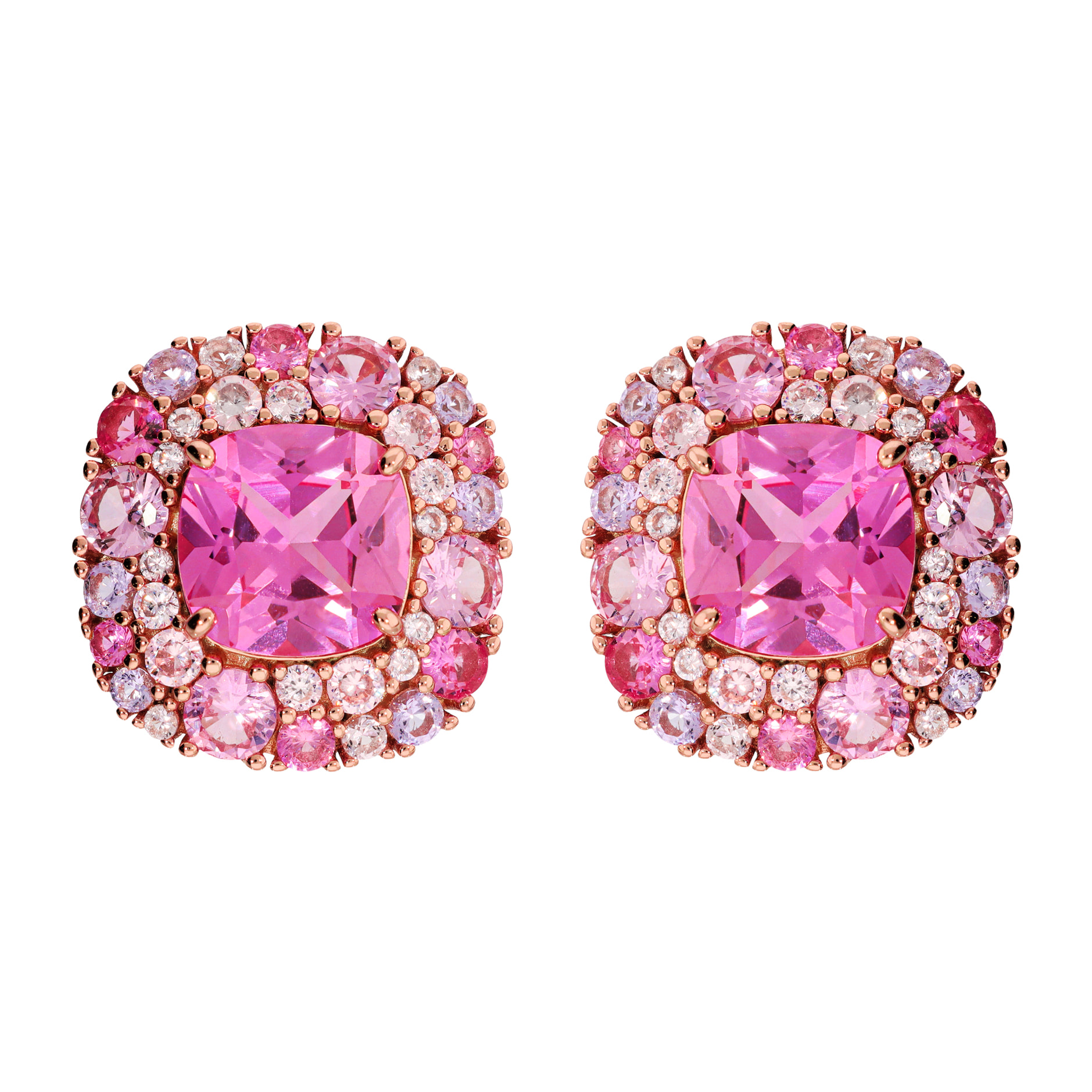 Orecchini a Lobo in Argento 925 con Pavé Misto di Cubic Zirconia Rosa Effetto Degradé