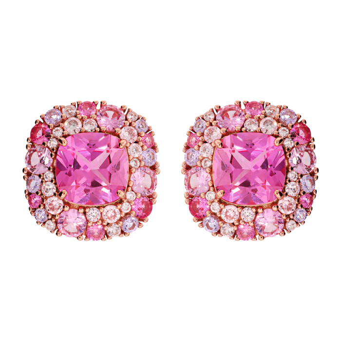 Orecchini a Lobo in Argento 925 con Pavé Misto di Cubic Zirconia Rosa Effetto Degradé