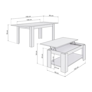 Pack mesa de comedor 140 y mesa de centro Lya Blanco Artik (Blanco Mate)