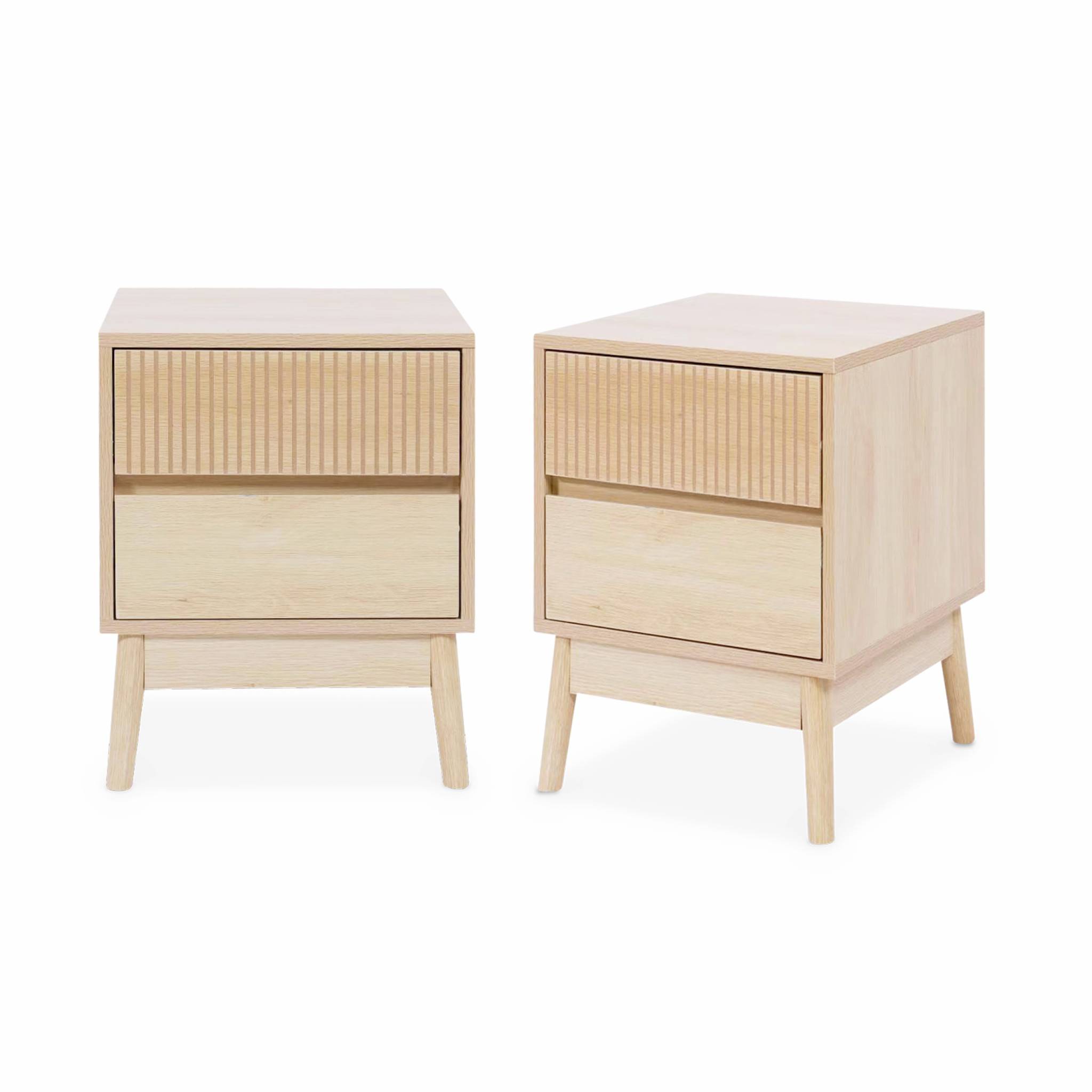 Lot de 2 tables de chevet deux tiroirs. décor bois et piétement en pin - Linear