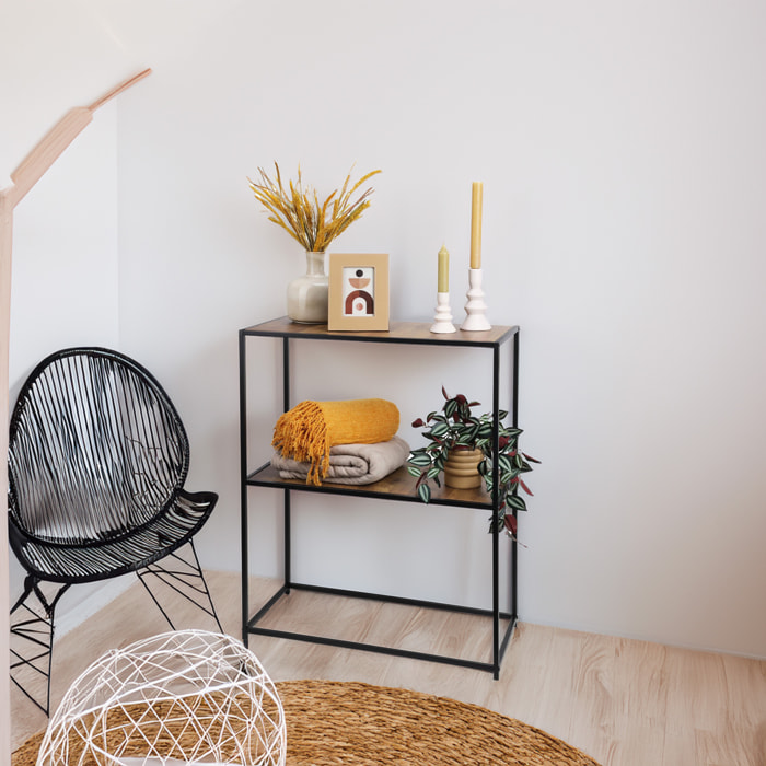 Mesa auxiliar de hierro con estantes de mdf 70x31x85cm