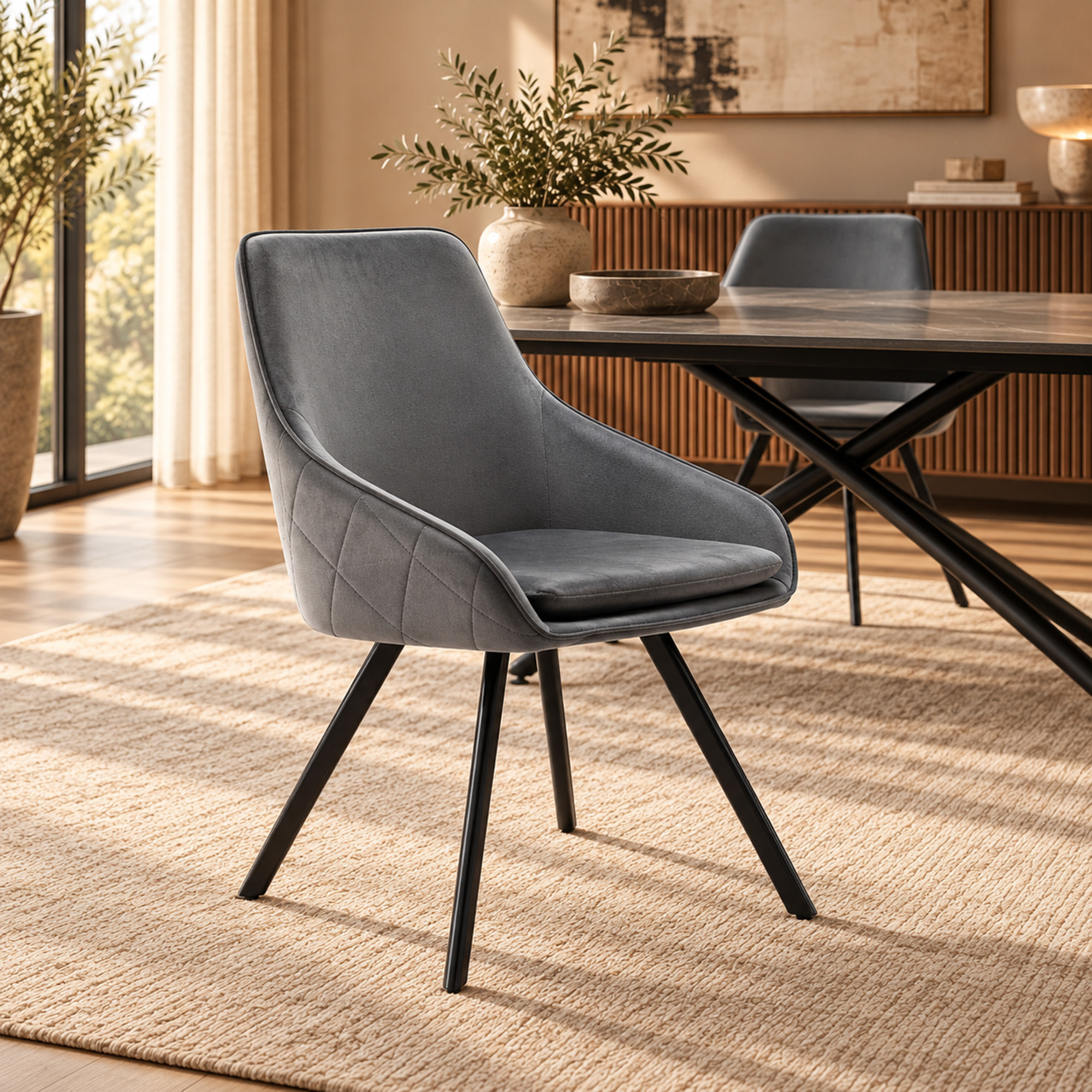 Set di 2 sedie TOLEDO in tessuto effetto velluto grigio e gambe nere