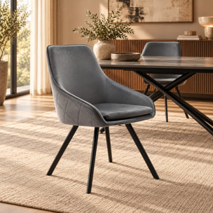 Set di 2 sedie TOLEDO in tessuto effetto velluto grigio e gambe nere