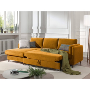 Brooke - canapé d'angle gauche - convertible avec coffre - 4 places - en velours - Jaune