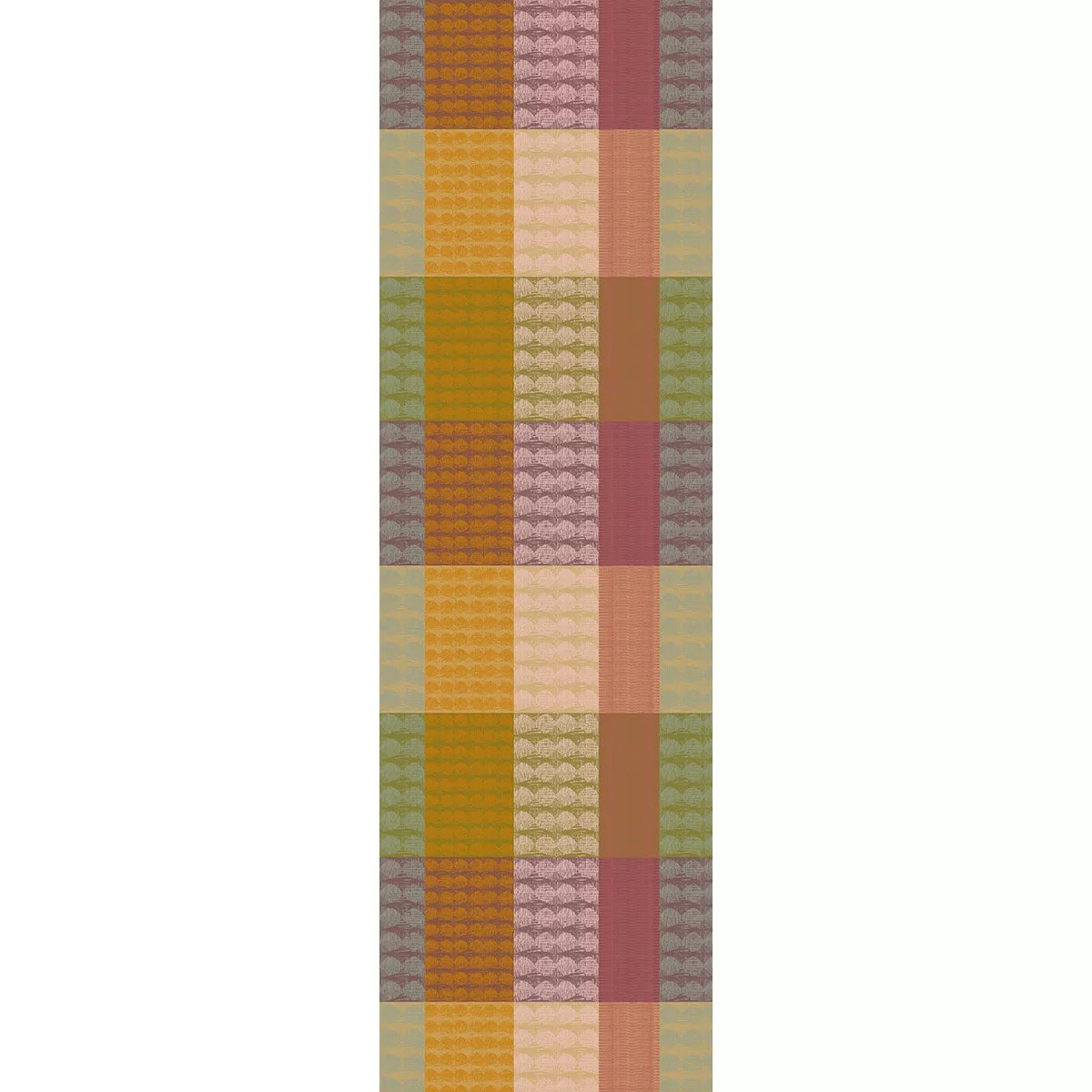 Chemin de table pur coton motif jacquard vert orange Mille halos prunus