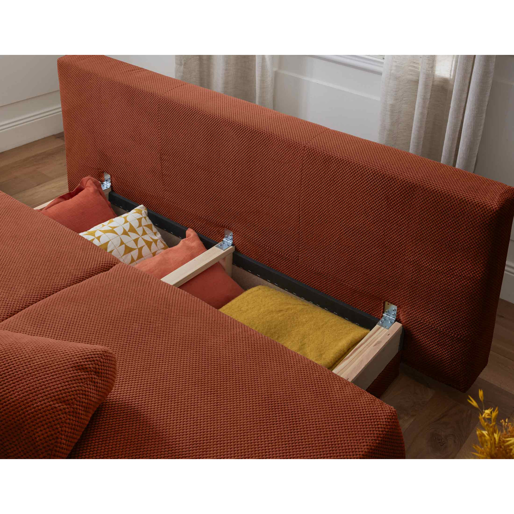 Cristal - canapé 3 places - convertible avec coffre - en velours texturé - Terracotta