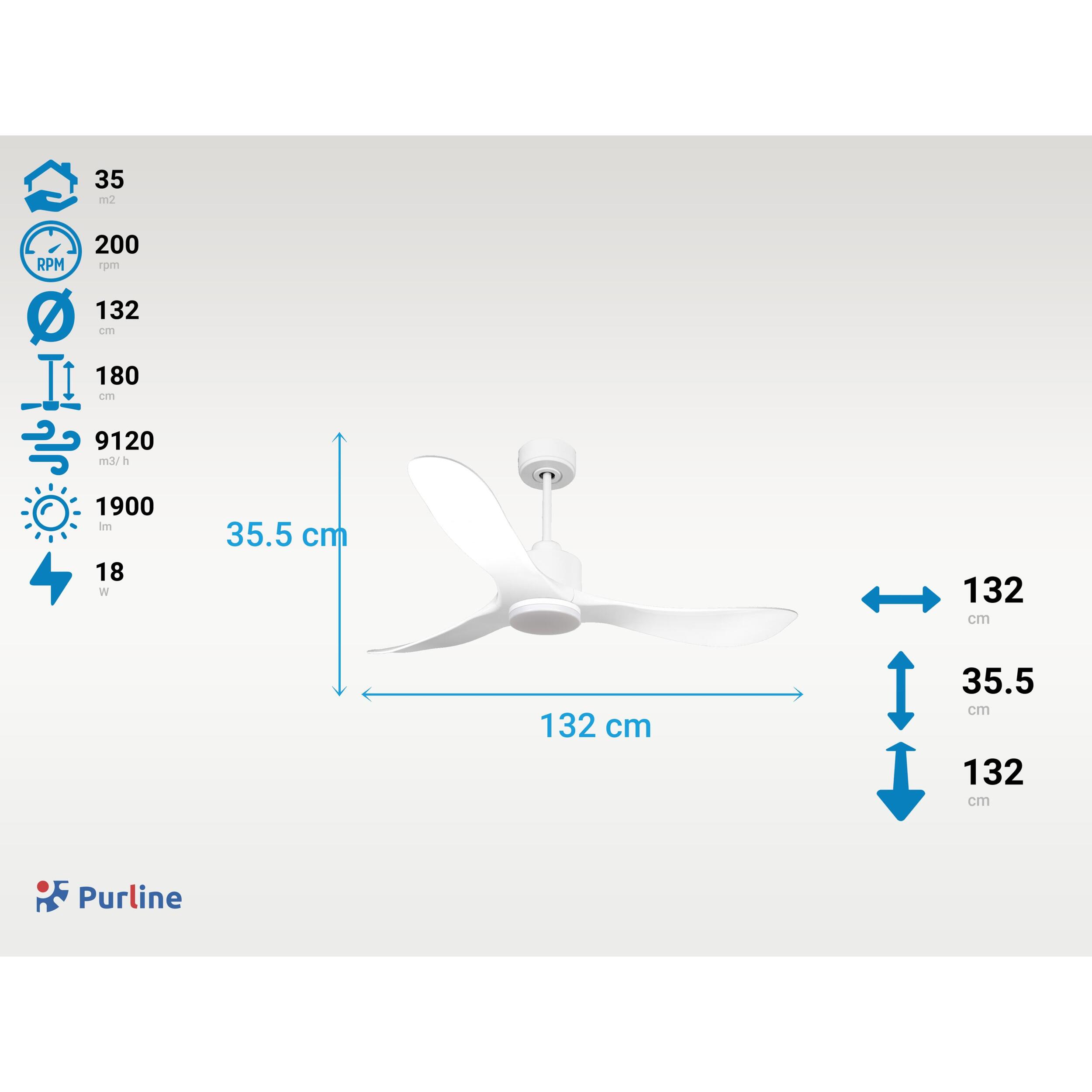 Ventilateur de plafond Réversible  Thermostat Dimmable Wifi Moteur à courant continu Toits en pente Télécommande Lumière à trois tons Hypersilence Mémoire