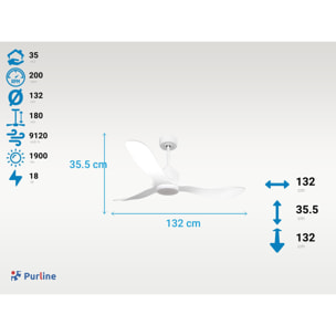 Ventilateur de plafond Réversible  Thermostat Dimmable Wifi Moteur à courant continu Toits en pente Télécommande Lumière à trois tons Hypersilence Mémoire