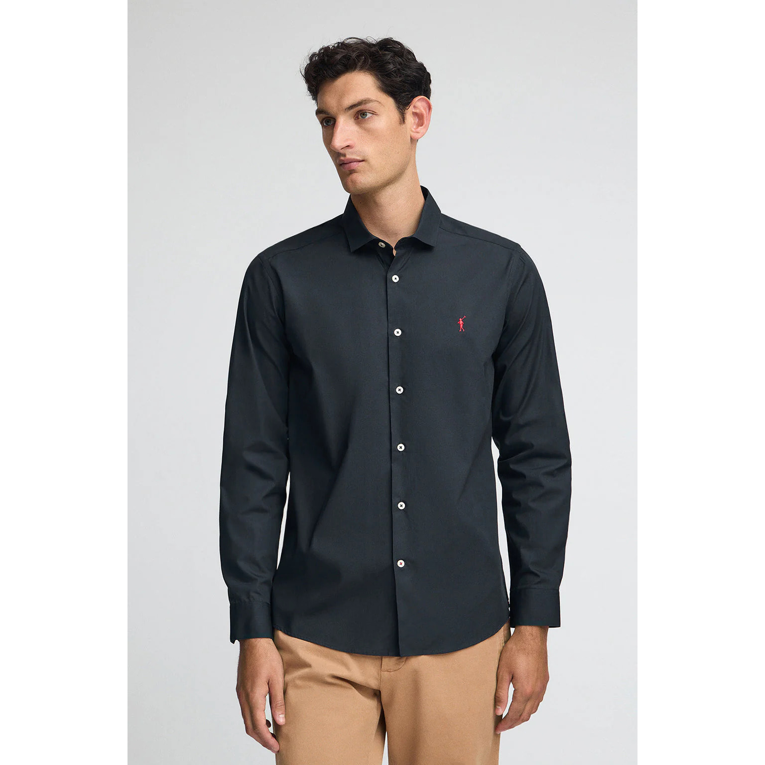 Camicia blu marino in popeline slim fit con logo Rigby Go