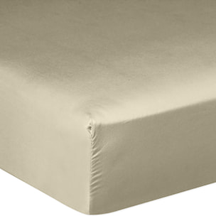 Drap Housse - Bonnet:30cm 100% Satin De Coton lavé 105 Fils Beige