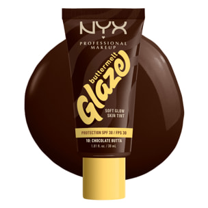 NYX Professional Makeup Buttermelt Glaze Tint, Fond de teint SPF30 jusqu'à 12h de tenue, Chocolate Butta