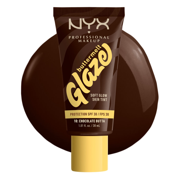 NYX Professional Makeup Buttermelt Glaze Tint, Fond de teint SPF30 jusqu'à 12h de tenue, Chocolate Butta