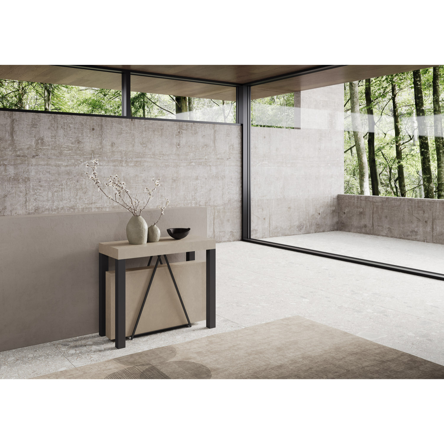 Console extensible 90x40/300 cm Tiris cachemire cadre anthracite