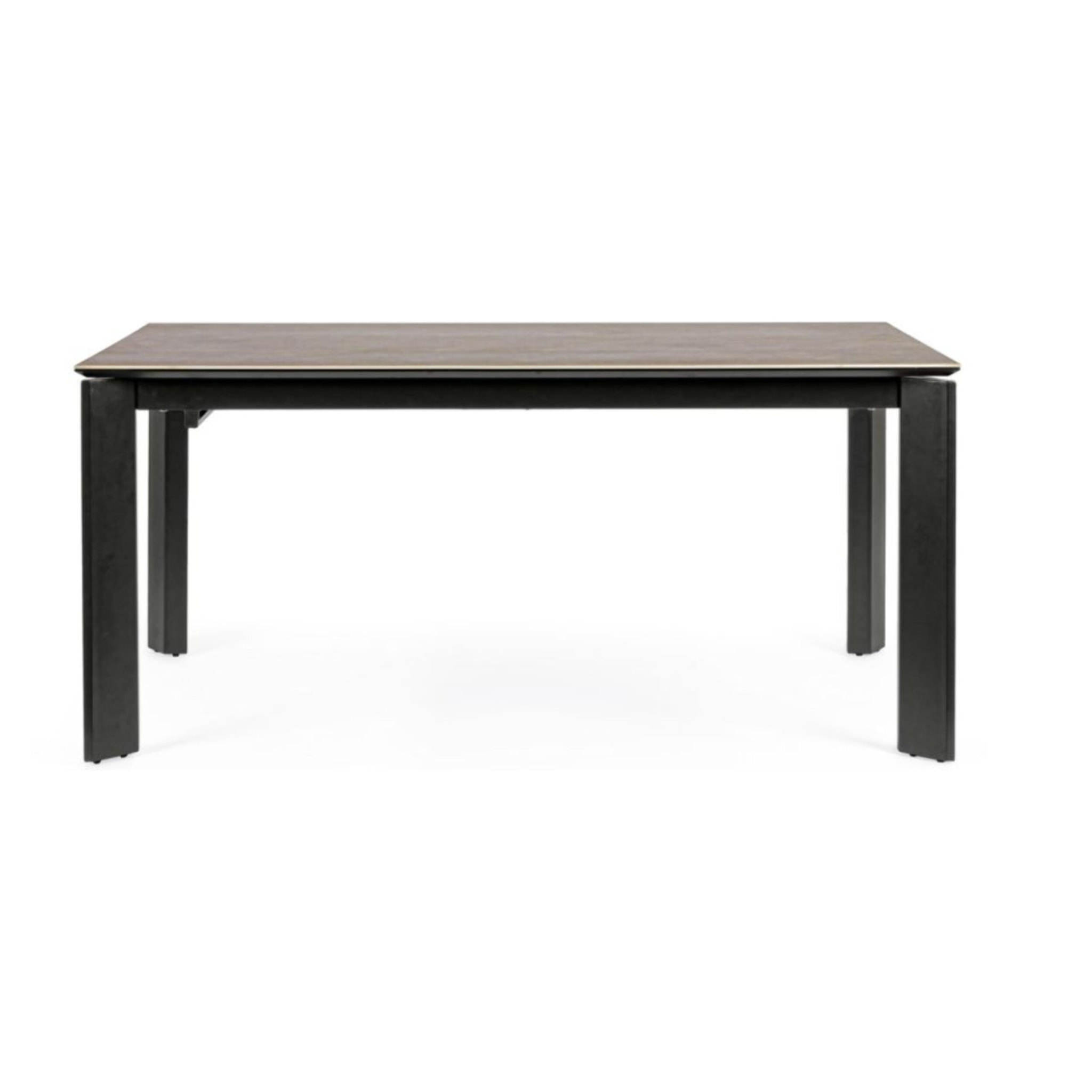 Tavolo BRIVA in acciaio nero e piano in ceramica marrone, allungabile 160×90 cm – 220×90 cm