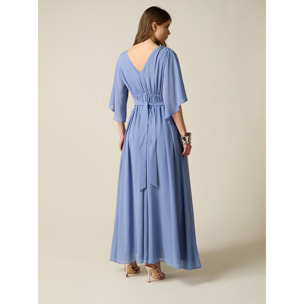 Oltre - Vestito lungo in georgette con spacco - Azzurro