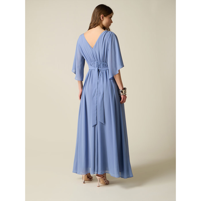 Oltre - Vestito lungo in georgette con spacco - Azzurro