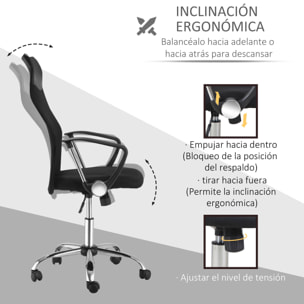Silla de Oficina con Rueda de Malla PVC 57x56x114 124cm Negro