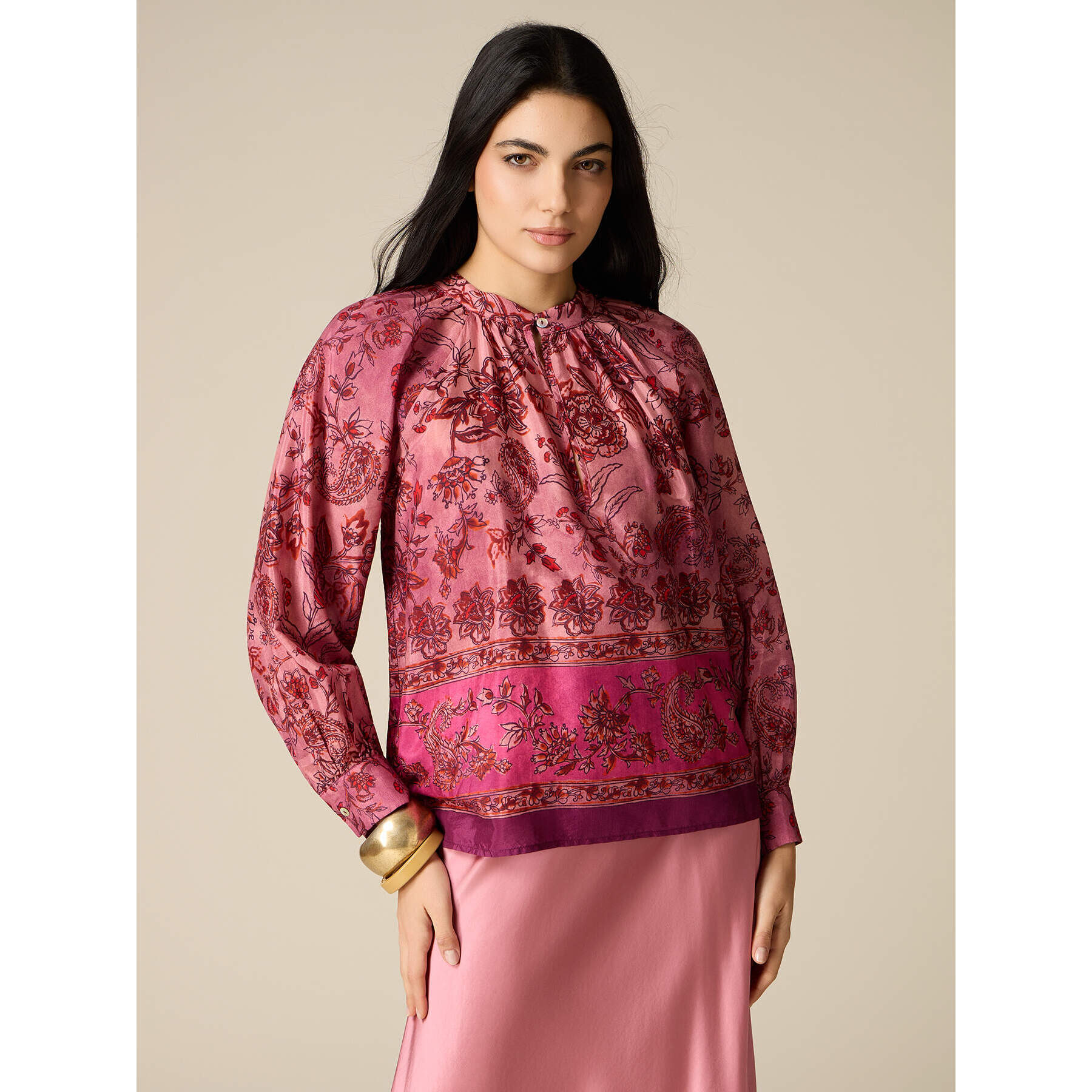 Oltre - Blusa estampado pañuelo - Rosa