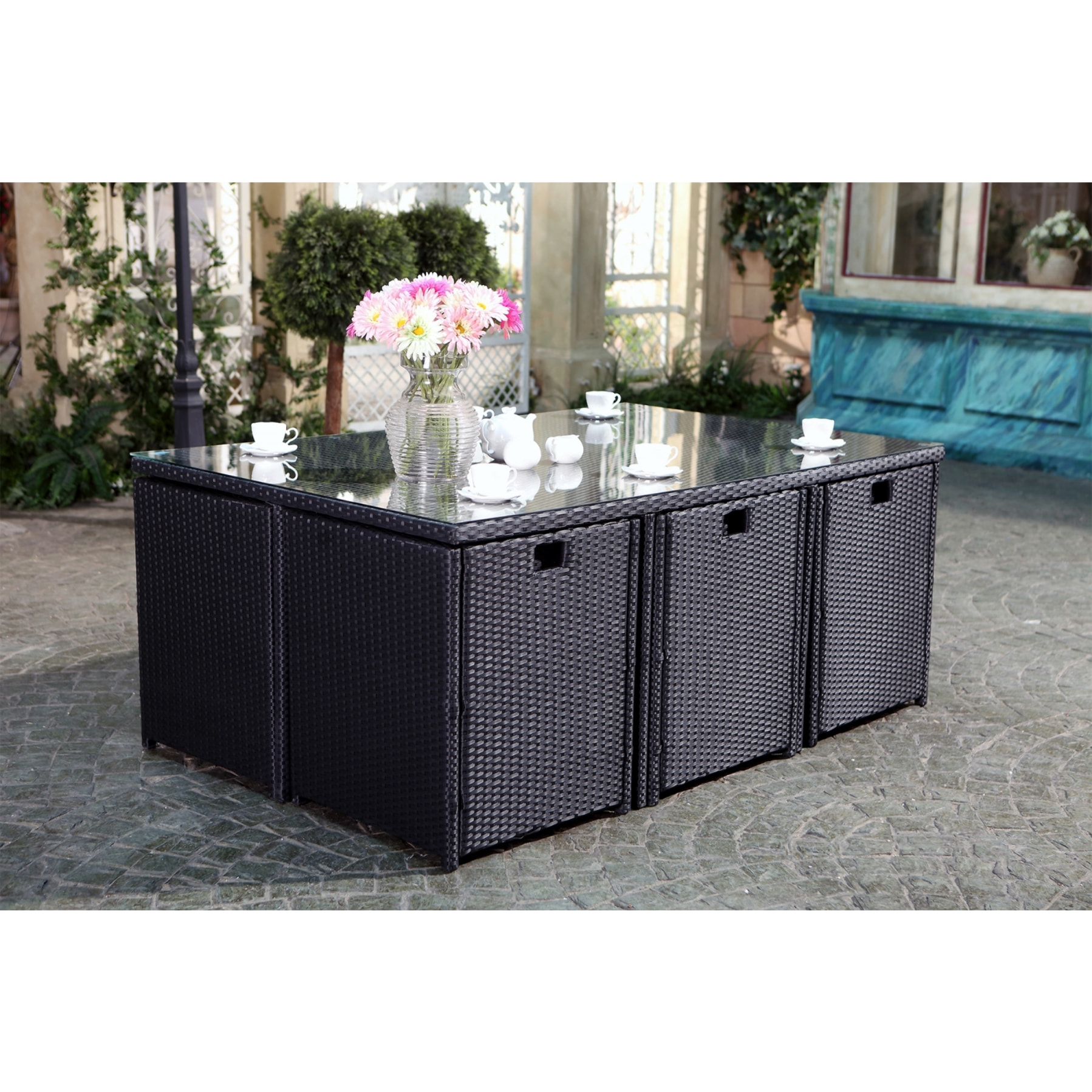 Salon de jardin 6 places noir-blanc + housse de protection REGINA