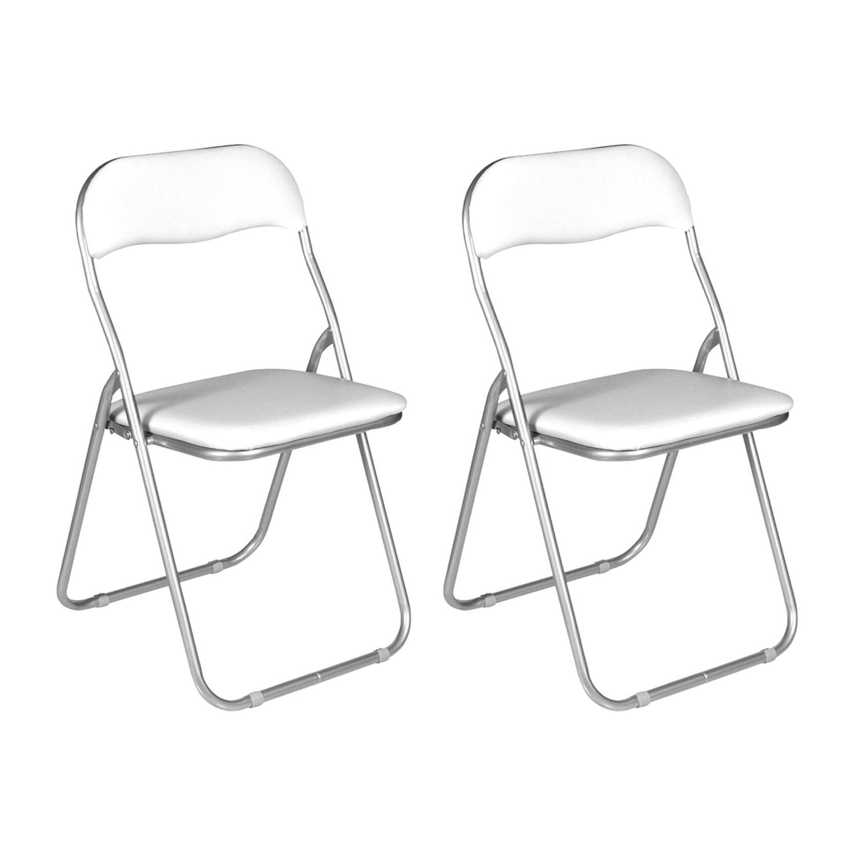 Set di 2 sedie pieghevoli Antenore, Poltrona salvaspazio, Sedia per ospiti, Seduta per riunioni in simil ecopelle, 43x47h80 cm, Bianco