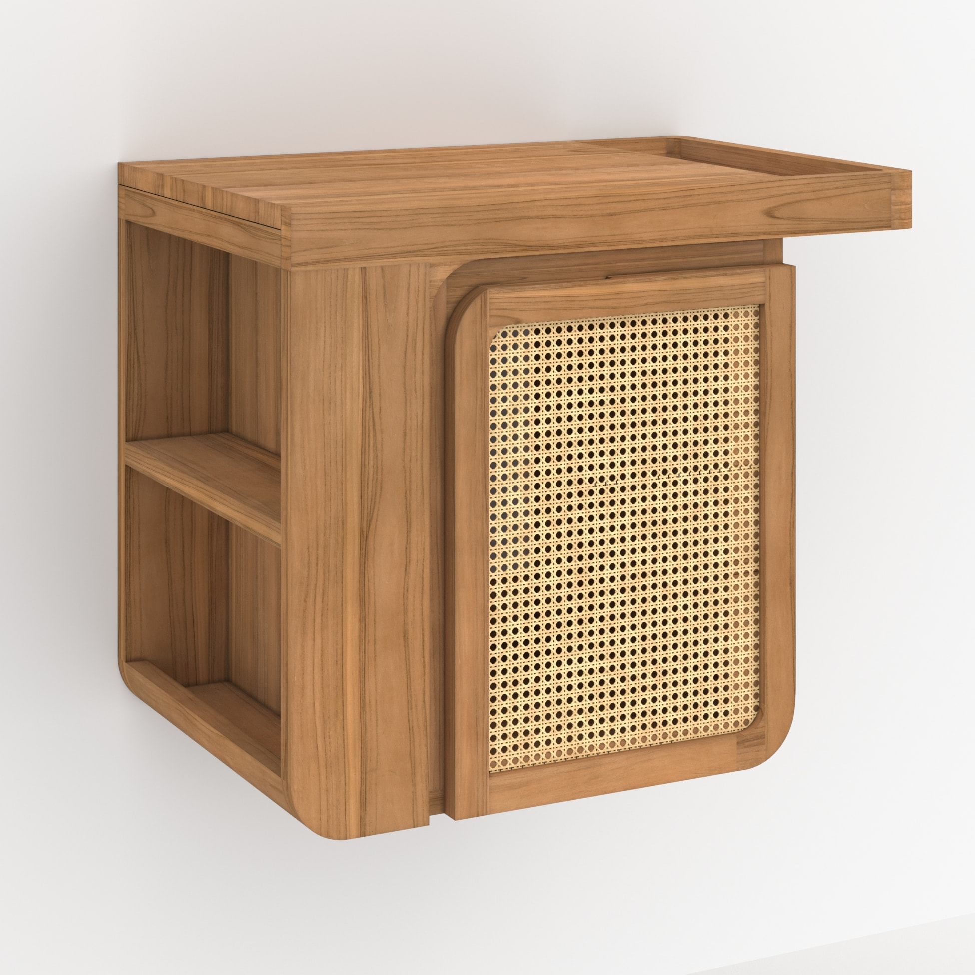 Meuble de salle de bain suspendu en bois de teck et cannage 57 cm - Dami