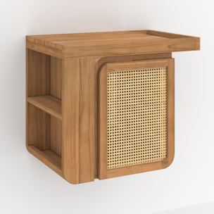 Meuble de salle de bain suspendu en bois de teck et cannage 57 cm - Dami