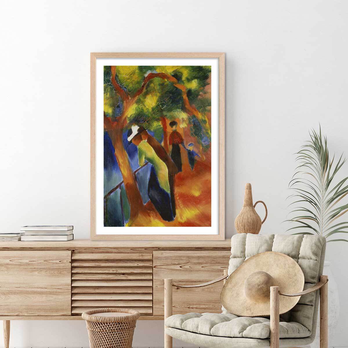 Affiche Sunny path par August Macke Affiche + cadre en bois - Chêne