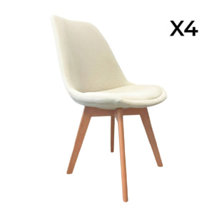 Lot de 4 chaises scandinaves revêtement velours côtelé blanc cassé. pieds bois de hêtre - Nils