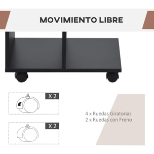 Mesita Auxiliar Moderno Mesa Auxiliar en Forma de C con Ruedas Estantes Abiertos para Salón Dormitorio 45x35x58 cm Negro