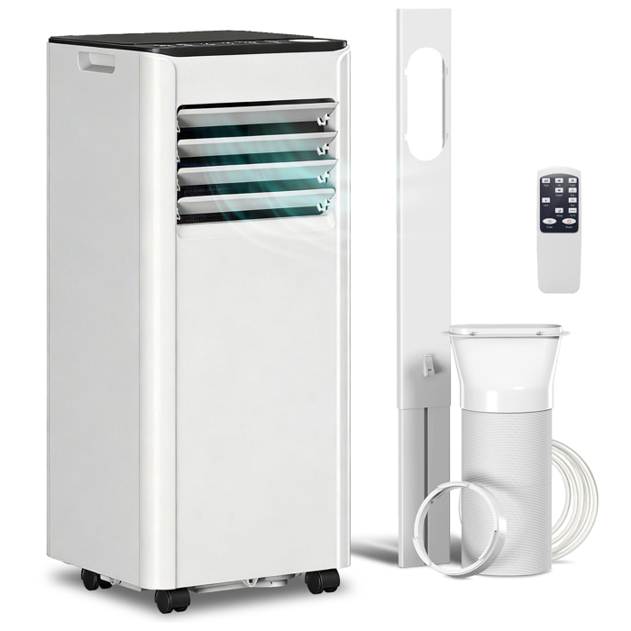 Aire Acondicionado Portátil 7000 BTU, Climatizador Portátil 4 en 1 Enfriamiento, Deshumidificador, Ventilador, Temporizador, Control Remoto, Pantalla LED, para 26 m², Blanco