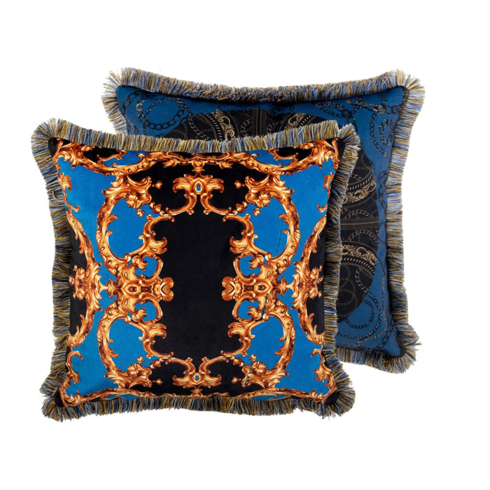 Cojin Neobarroco Cadenas Velvet Azul Dorado 45x13x45 Cm