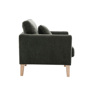 Fauteuil scandinave déhoussable en tissu effet velours vert kaki et bois clair OSLO