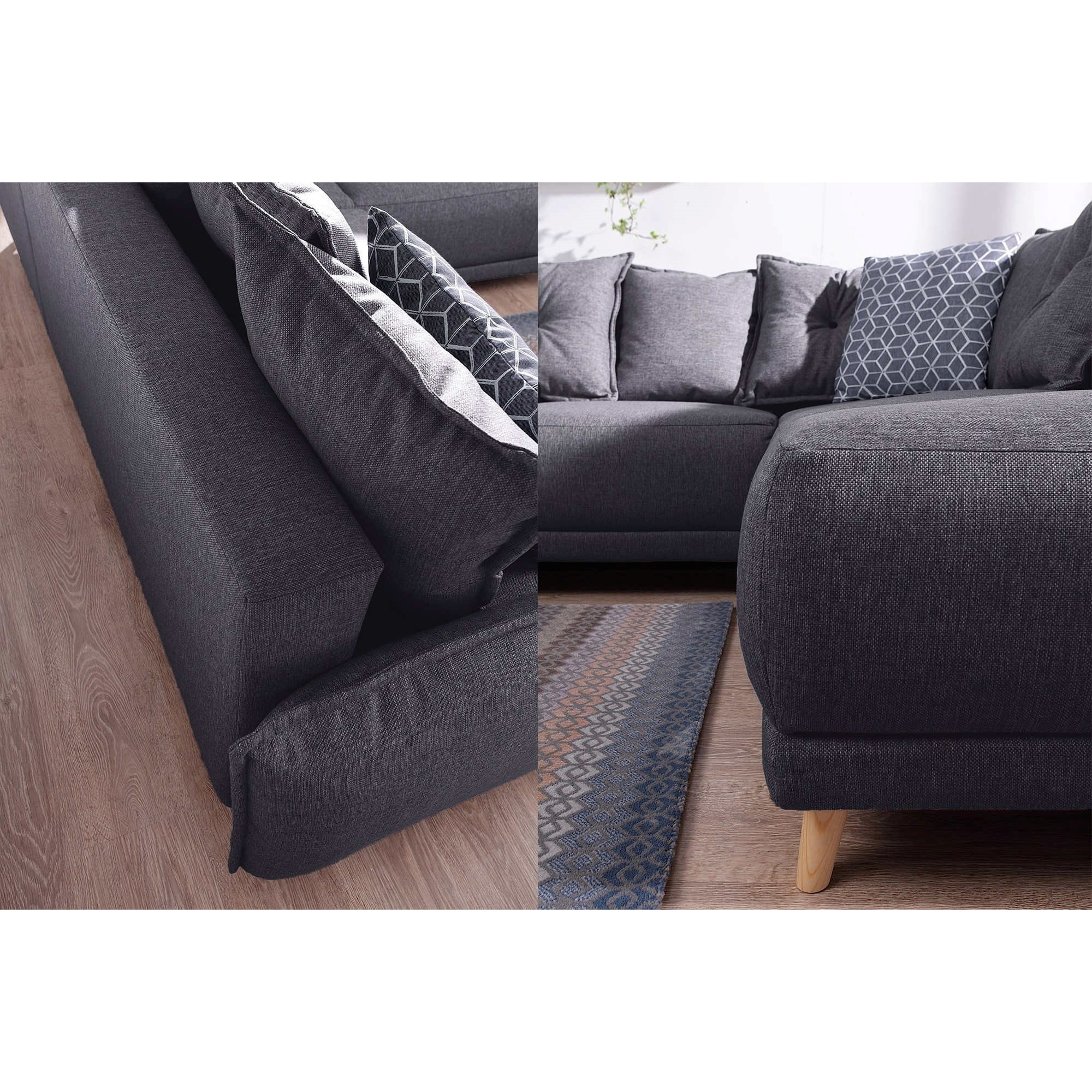 Lena - canapé d'angle droit convertible - 5 places - gris foncé - style scandinave - Gris foncé