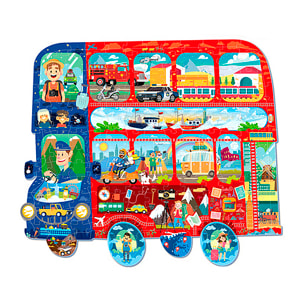 Puzzle di cartone con 128 pezzi. Design Autobus.