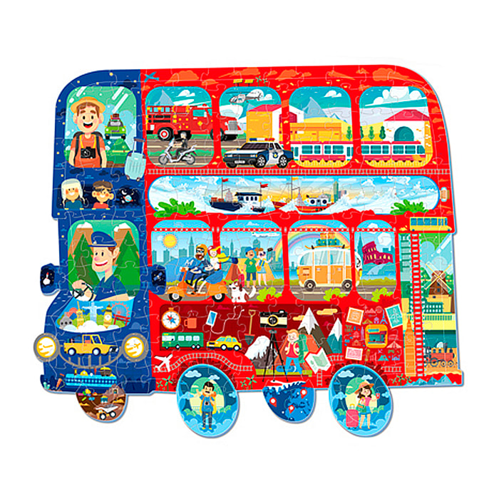 Puzzle di cartone con 128 pezzi. Design Autobus.