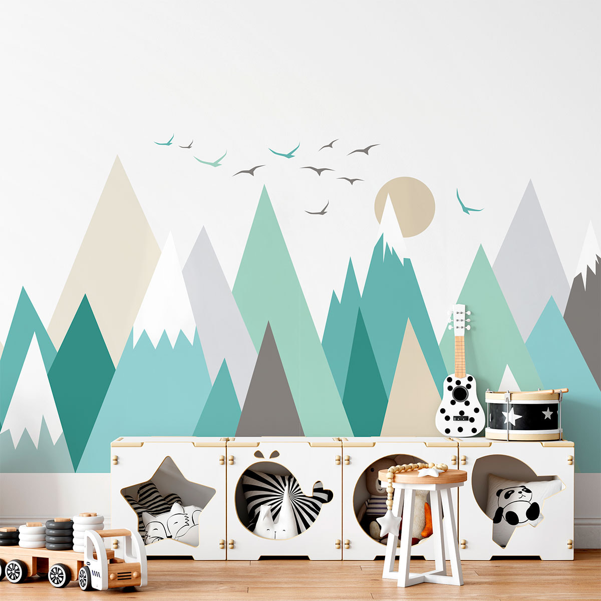 Stickers muraux enfants - Décoration chambre bébé - Autocollant Sticker mural géant enfant montagnes scandinaves WESKA