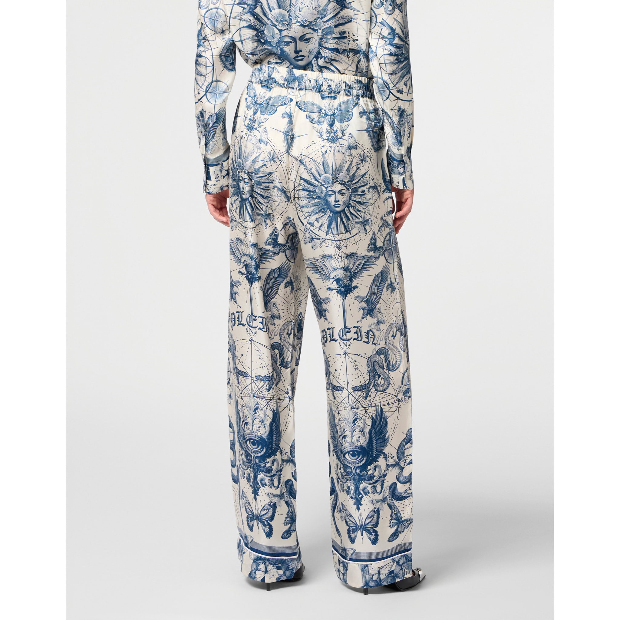 PHILIPP PLEIN Silk Pajama Pants Butterfly Tattoo