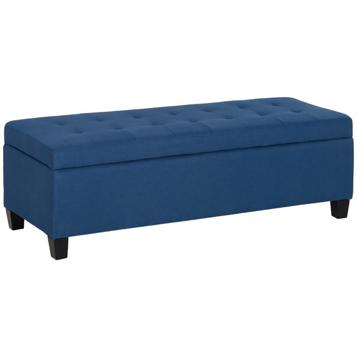 Banco de Almacenamiento Acolchado Puff de Almacenaje Taburete Tapizado en Lino con Tapa Abatible para Salón Entrada Dormitorio Carga 120 kg 125x49x41,5 cm Azul