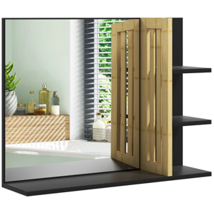Miroir mural salle de bain - étagères - MDF noir bambou verni