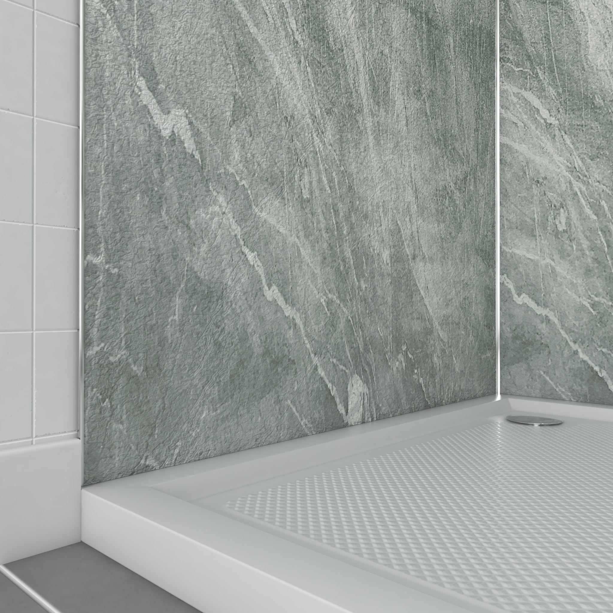 Pack de 2 Panneaux Muraux Pierre Artic Green 90+90x210 cm avec Profilés ANODISE BRILLANT - STONE'IT