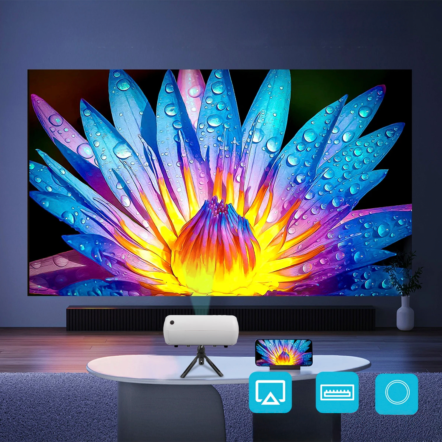 Videoproiettore LCD M8 con 100 lumen ANSI, immagine da 20 a 80 pollici, supporto Full HD 1080p, duplicazione dello schermo wireless e cablata.