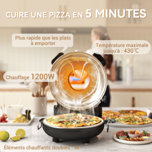 Four à pizza électrique 1200W max. 430°C pierre réfractaire 30 cm température réglable timer pelles incluses noir