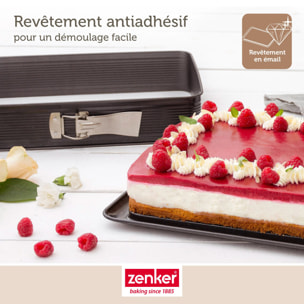 Set pâtisserie avec moule rectangulaire de 42 x 29 cm en acier émaillé, 2 bols à mixer, verre mesureur et spatule Zenker