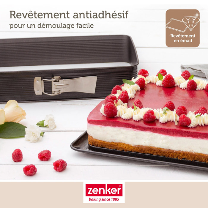 Set pâtisserie avec moule rectangulaire de 42 x 29 cm en acier émaillé, 2 bols à mixer, verre mesureur et spatule Zenker